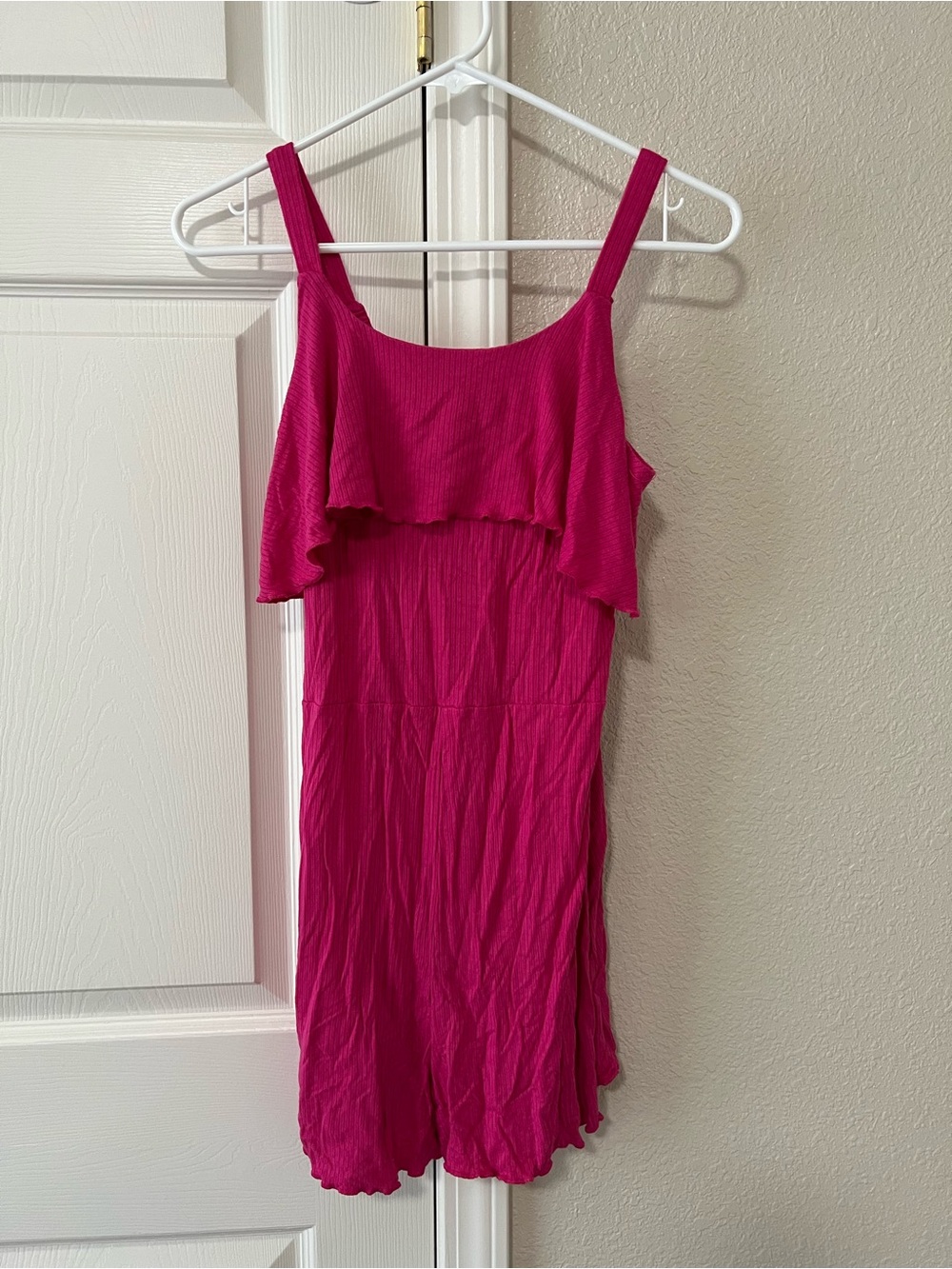 Art Class Girls L 10/12 Hot Pink Ribbed Ruffle Romper